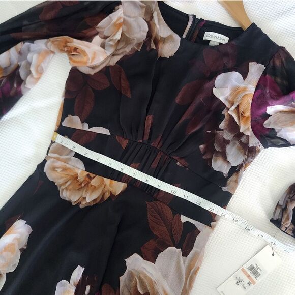 Calvin Klein fit and flare midi dress sheer sleeves lined new with tags size 2 - Picture 10 of 13